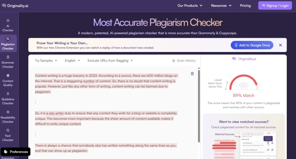 5 Best Plagiarism Checkers Content Writers Should Try in 2026: Best Plagiarism Checker for Writers 2 Originality.ai: Best Overall Content Originality Checker for Professional Publishers